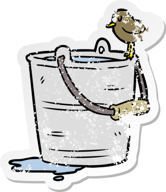 Bir insan tarafından çizilmiş bir kova suyun sıkıntılı çıkartması.