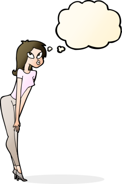 Bir insan tarafından çizilmiş düşünce balonu olan çekici bir kız.