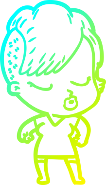 Bir insan tarafından çizilmiş soğuk gradyan çizgi film karakteri güzel hippi kız.