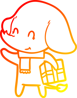 Bir insan tarafından çizilmiş şirin bir noel filinin sıcak çizgi çizimi