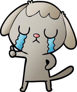 Bir insan tarafından çizilmiş şirin bir çizgi film köpeği ağlıyor.