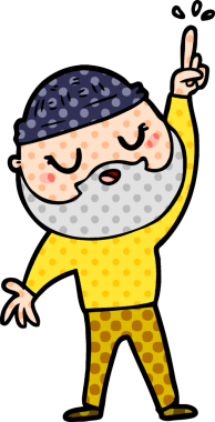 Bir insan tarafından çizilmiş sakallı bir çizgi film adamı.