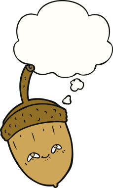 Düşünce baloncuklu bir palamut insan tarafından çizilmiş.