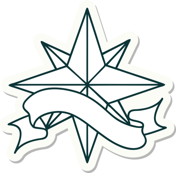 Bir insan tarafından çizilmiş bir yıldızın pankartına sahip dövme stili.