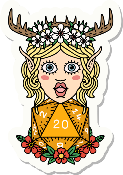 Bir insan tarafından çizilmiş bir Elf Druid karakterinin çıkartması.