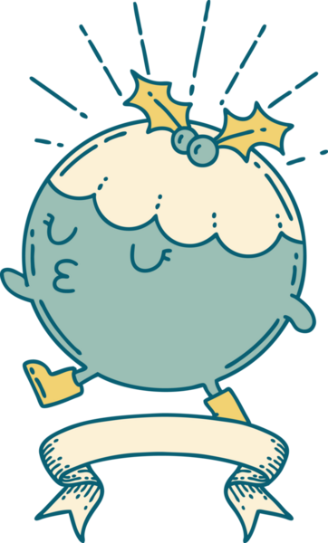 Dövme stili noel pudingi dövmeli parşömen bir insan tarafından çizilmiş.