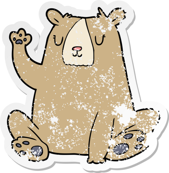 Çizgi film ayısının sıkıntılı çıkartması, bir insan tarafından çizilmiş el sallama.