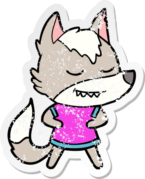 Bir insan tarafından çizilmiş dost canlısı bir kurt kızın sıkıntılı çıkartması