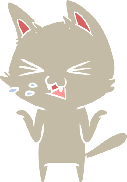 Bir insan tarafından çizilmiş düz renkli çizgi film kedisi.