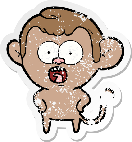 Bir insan tarafından çizilmiş, şok olmuş bir maymunun sıkıntılı çıkartması.