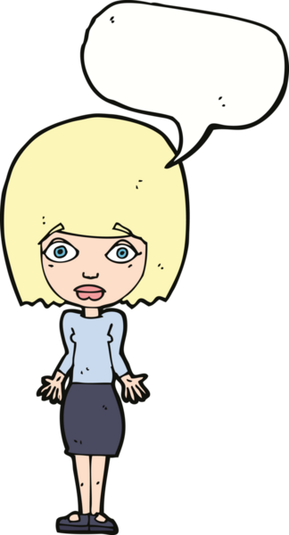Bir insan tarafından çizilmiş konuşma baloncuğuyla omuz silken çizgi film kadını.