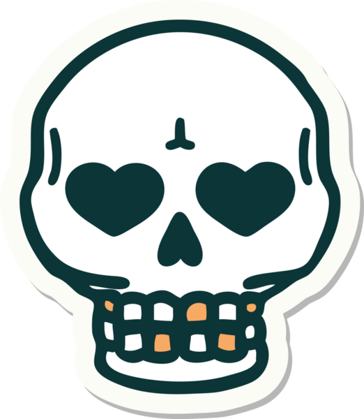 Bir insan tarafından çizilmiş bir kafatasının geleneksel stiliyle dövme çıkartması.