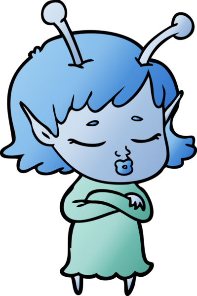 Bir insan tarafından çizilmiş sevimli uzaylı kız çizgi filmi.