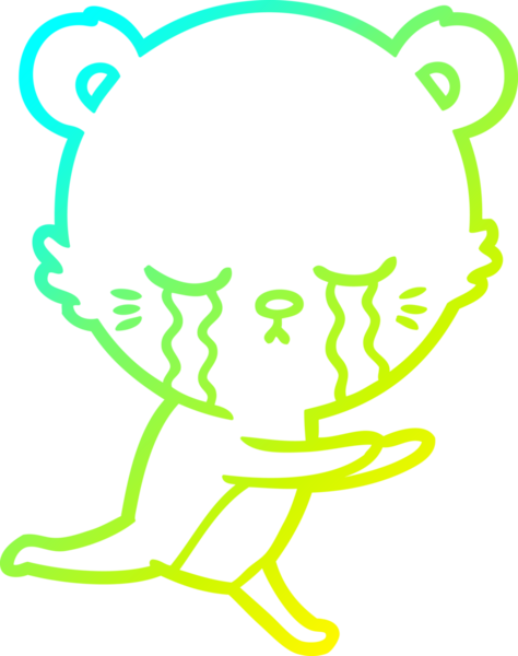 Bir insan tarafından çizilmiş ağlayan çizgi film ayısının soğuk gradyan çizgisi.