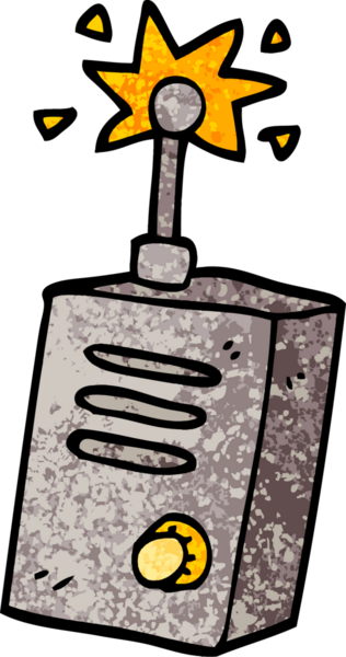 Grunge desenli çizim karikatür telsizi bir insan tarafından çizilmiş.