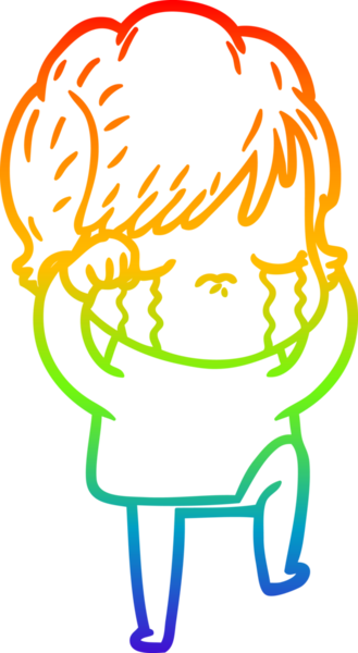 Gökkuşağı gradyan çizimi bir insan tarafından çizilmiş ağlayan bir çizgi kadın çizimi