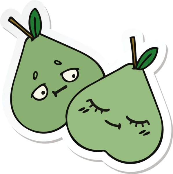 Bir insan tarafından çizilmiş şirin yeşil bir armut çıkartması.