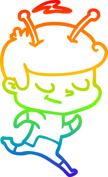 Gökkuşağı gradyan çizimi bir insan tarafından çizilen dost bir uzay adamının çizimi