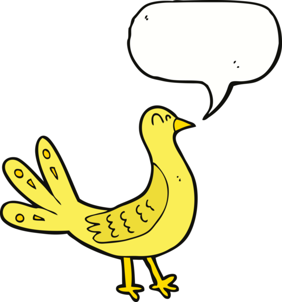 Bir insan tarafından çizilmiş konuşma balonlu çizgi film kuşu.