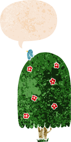 bir insan tarafından çizilmiş grunge üzgün retro biçimli konuşma kabarcığı ile çizgi film uzun ağaç