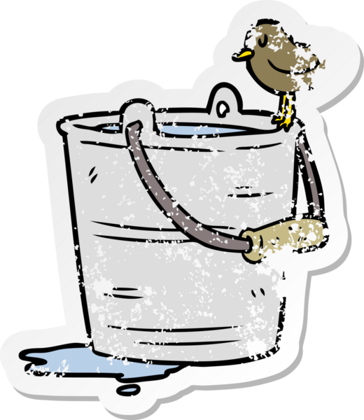 Bir insan tarafından çizilmiş bir kova suyun sıkıntılı çıkartması.