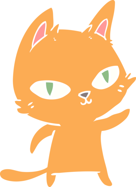 Bir insan tarafından çizilmiş düz renkli çizgi film kedisi.