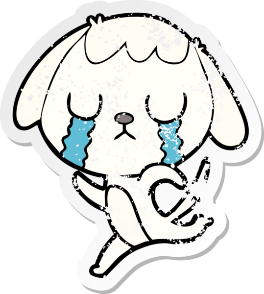 Bir insan tarafından çizilmiş ağlayan şirin bir köpeğin sıkıntılı çıkartması.