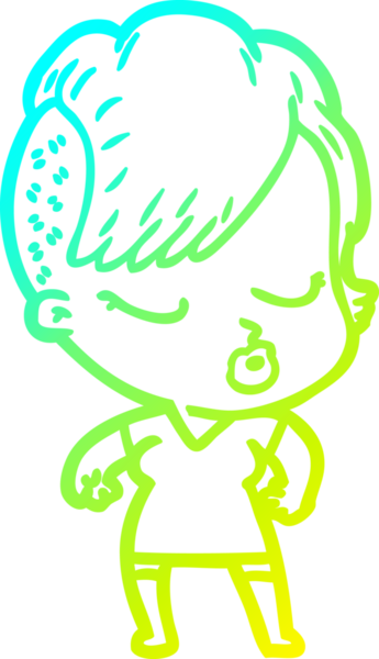 Bir insan tarafından çizilmiş soğuk gradyan çizgi film karakteri güzel hippi kız.