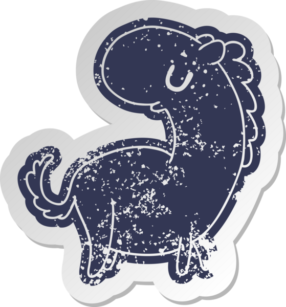 Bir insan tarafından çizilmiş şirin bir atın eski çizgi film etiketi kawaii