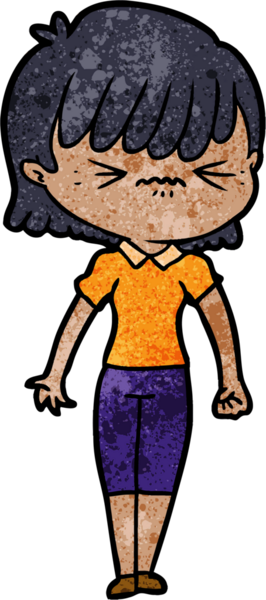 Bir insan tarafından çizilmiş kızgın çizgi film kızı.