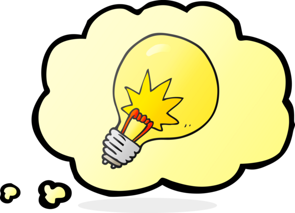 Bir insan tarafından çizilmiş serbest çizim düşünce kabarcığı çizgi film ampulü