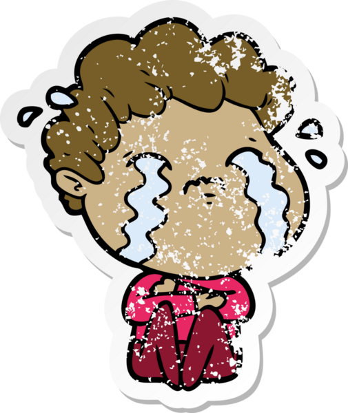 Bir insan tarafından çizilmiş ağlayan bir karikatürcünün sıkıntılı çıkartması.