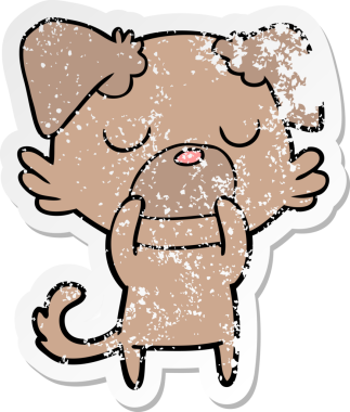 Bir insan tarafından çizilmiş bir karikatür köpeğinin sıkıntılı çıkartması.