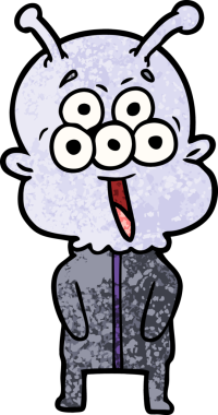 Bir insan tarafından çizilmiş mutlu bir uzaylı çizgi filmi.