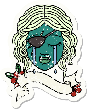 Retro Dövme Biçimi Ağlayan Ork düzenbaz karakter yüzü Bir insan tarafından çizilmiş