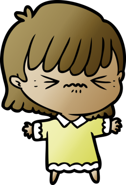 Bir insan tarafından çizilmiş kızgın çizgi film kızı.