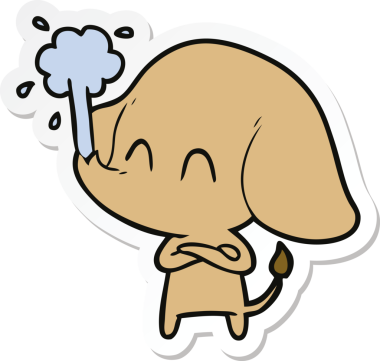 Bir insan tarafından çizilmiş su püskürten şirin bir filin çıkartması.