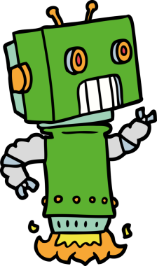 Bir insan tarafından çizilmiş çizgi film robotu