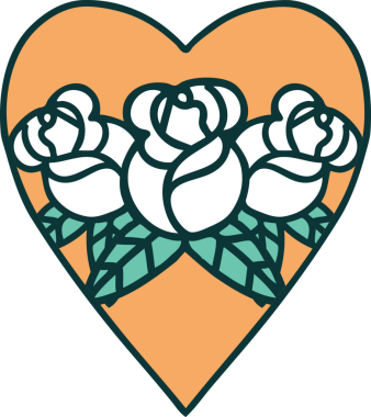 Bir insan tarafından çizilmiş kalp ve çiçeklerin ikonik dövme şekli