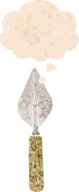 Düşünce baloncuklu çizgi film malası grunge sıkıntılı retro dokuma tarzı bir insan tarafından çizilmiş