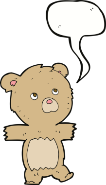 Bir insan tarafından çizilmiş konuşma baloncuklu şirin oyuncak ayı.