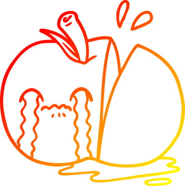 Bir insan tarafından çizilmiş üzgün, dilimlenmiş bir elmanın sıcak çizgi çizimi.