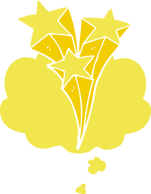 Düşünce baloncuğu olan çizgi film yıldızları insan tarafından çizilmiş.