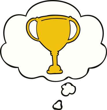 Bir insan tarafından çizilmiş düşünce balonlu spor kupası.