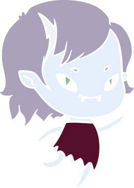 Düz renkli çizgi film karakteri. Bir insan tarafından çizilen vampir kız.