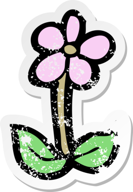 Bir insan tarafından çizilmiş karikatür çiçeğinin gerilmiş yapıştırması.