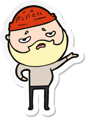 Bir insan tarafından çizilmiş sakallı endişeli bir karikatür çıkartması.