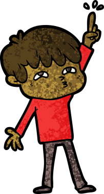 Çizgi filmci çocuk bir insan tarafından çizilmiş sorular soruyor.