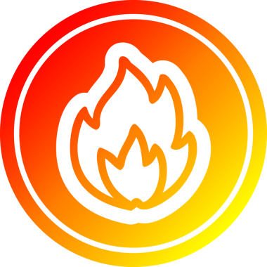 Bir insan tarafından çizilmiş sıcak eğimli basit alev dairesel simgesi