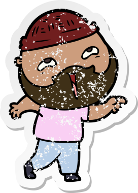 Bir insan tarafından çizilmiş mutlu sakallı bir adamın sıkıntılı çıkartması.